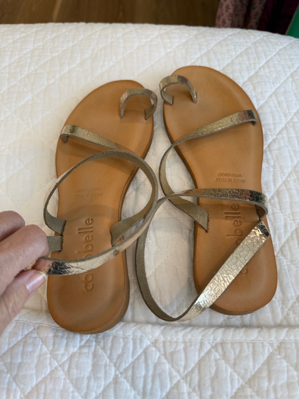 Cocobelle Gold Leather Strappy Flat Sandals - Women's